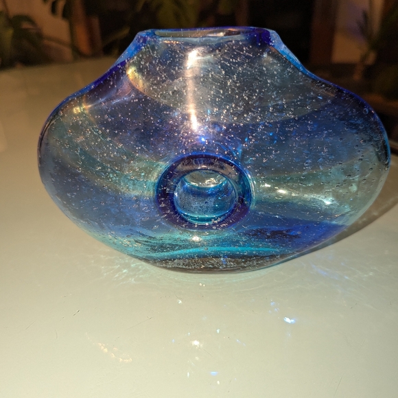 Margie's Garden Hand Blown Art Glass Donut Vase Collectible Controlled Bubbles - Picture 3 of 10